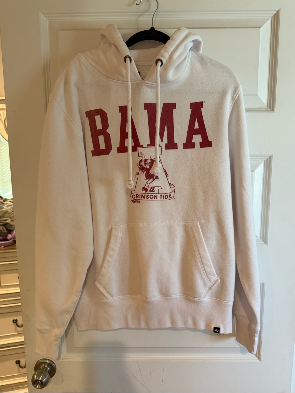 47 White Hoodie with Crimson BAMA Graphic